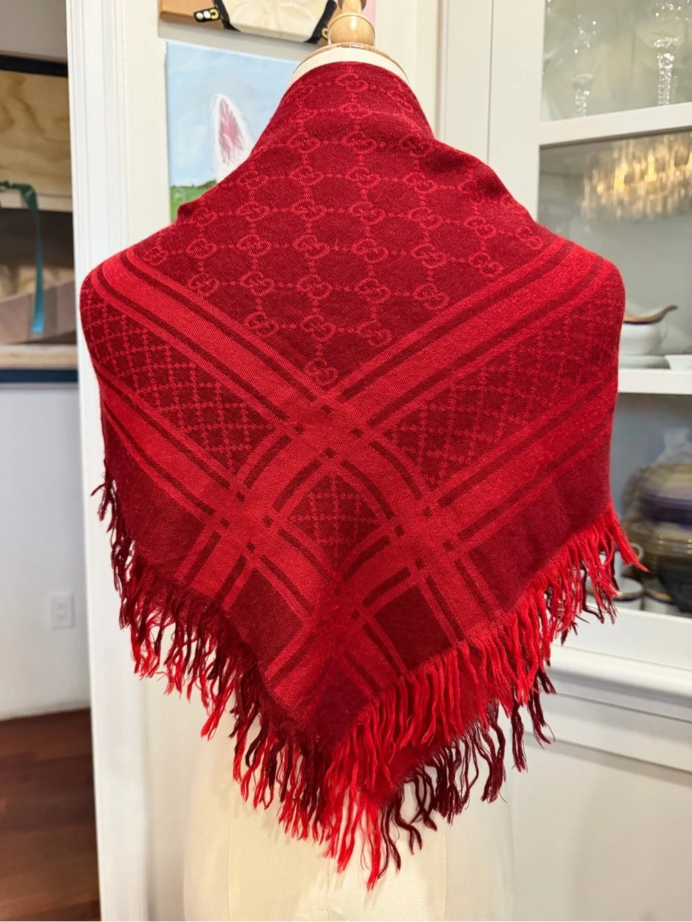 Gucci Red Fringe Wrap Scarf - Luxe Lightweight Shawl